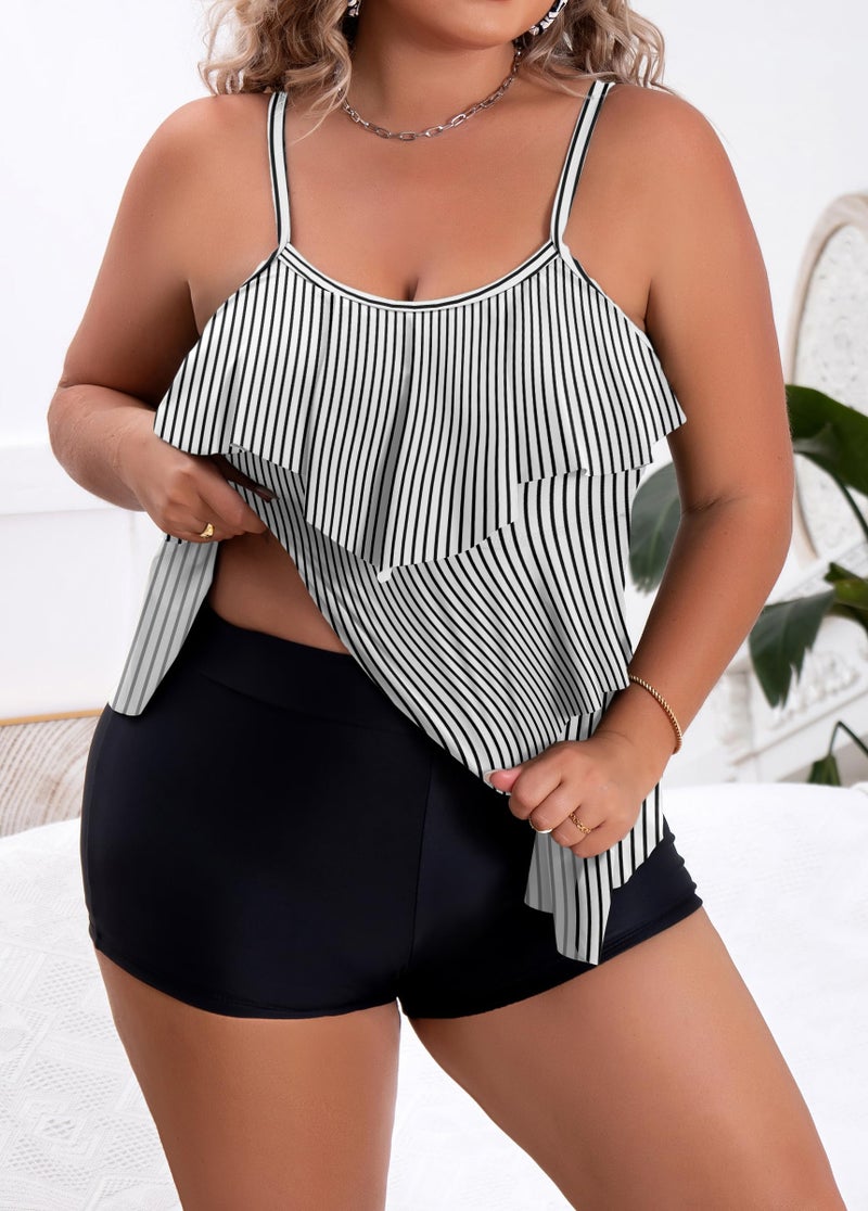 B2prity Women Plus Size Tankini Swimsuits Tummy Control Two Piece Bathing Suit Ruffled Flounce Swimwear with Shorts - Image 3