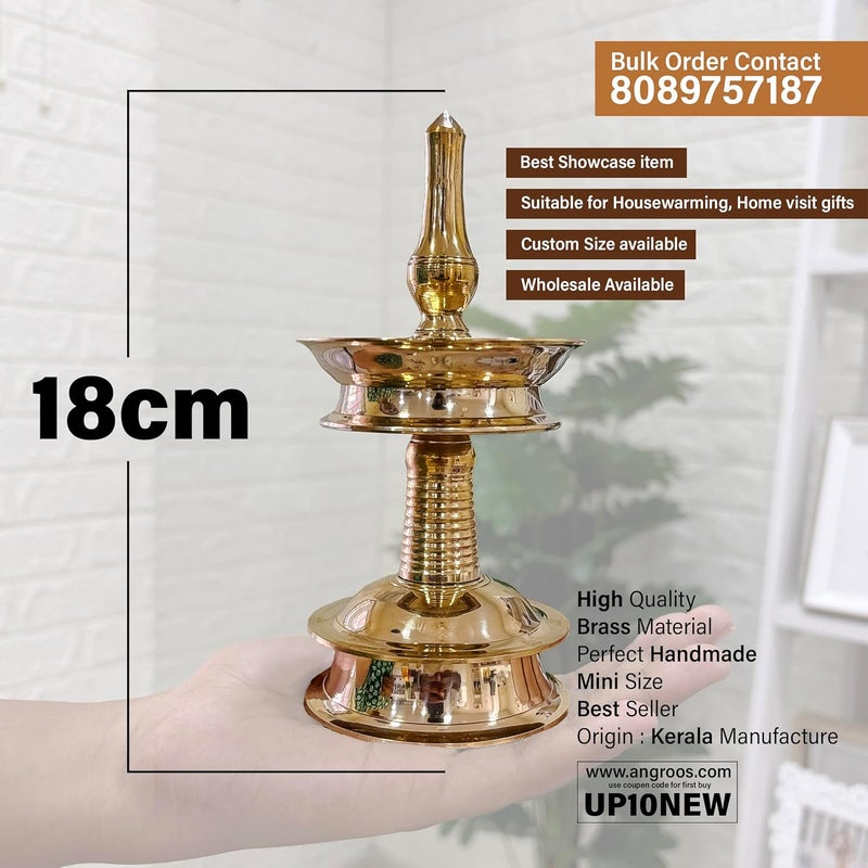 Angroos Traditional Brass South Indian Nilavilaku for puja Rituals and Festive Celebrations Height 18 cm Brass Nilavilakku Pooja Nilavilakku Nilavilakku for Home Decor 18 cm - Image 2