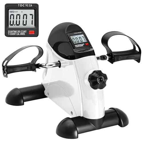 Mini Exercise Bike AGM Under Desk Bike Pedal Exerciser Foot Cycle Arm Leg Peddler Exerciser Machine with LCD Screen Displays White