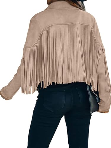 Bibowa Faux Leather Jackets For Women Trendy Cowgirl Outfits Fall Western Fringe Cropped Jacket 2026 Tassel Motorcycle Crop Coats Winter Apricot M - Image 3