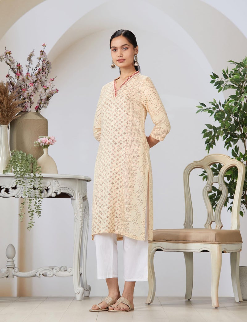 Biba Cream Rayon Straight Kurta - Image 2