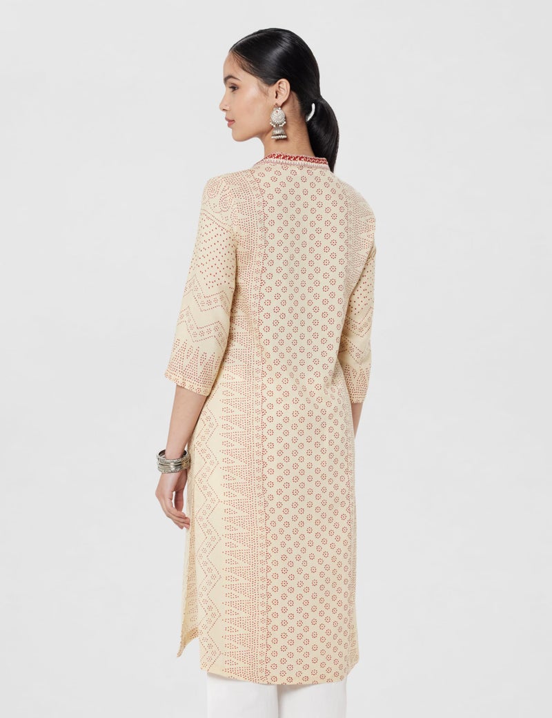 Biba Cream Rayon Straight Kurta - Image 3