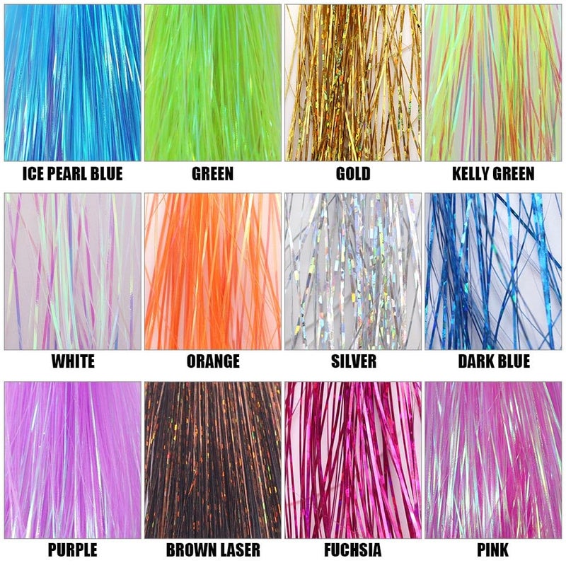 LURELINK-Flashabou-Fly-Tying-Materials-Making-Flies-Jig-Fishing-Lure-Supplies 12&24 Colors Crystal Krystal Flash String Holographic Ripple Saltwater Freshwater (12-Color Combinations) - Image 4