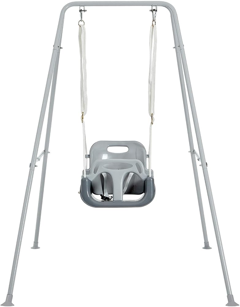 FUNLIO 3-in-1 Toddler Swing Set with 4 Sandbags, Kids Swing Set for Backyard, Indoor/Outdoor Baby Swing with Foldable Metal Stand, Clear Instructions, Easy to Assemble & Store, Grey - Image 1