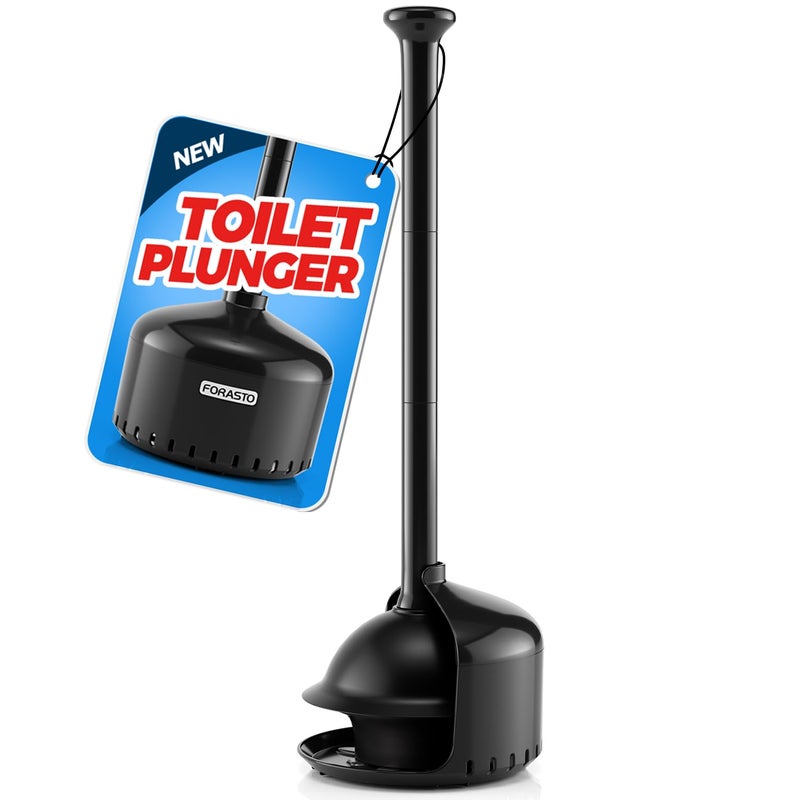 FORASTO Toilet Plunger with Holder,Plungers for Bathroom with Holder,Plunger with Cover,Bathroom Decorï¼ŒBathroom Accessoriesï¼ŒToilet Bowl Cleaners,Black(19inch) - Image 1