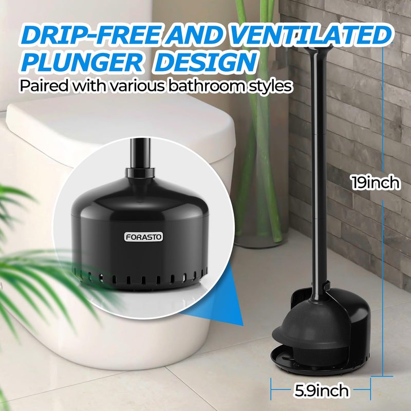 FORASTO Toilet Plunger with Holder,Plungers for Bathroom with Holder,Plunger with Cover,Bathroom Decorï¼ŒBathroom Accessoriesï¼ŒToilet Bowl Cleaners,Black(19inch) - Image 5