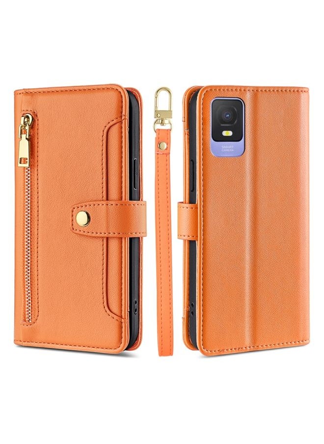 Generic - Case Cover For TCL 403 Sheep Texture Cross-body Zipper Wallet Leather Phone Case Orange - Image 1