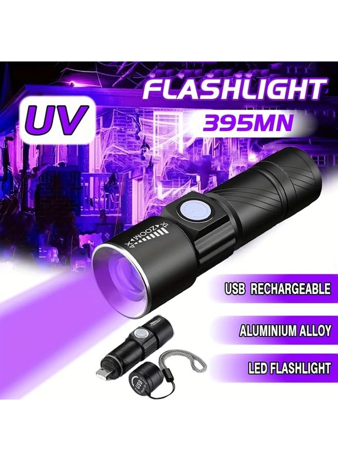 USB Rechargeable 395nm UV Flashlight Black Light Pet Stain Detector 3 Modes - Image 2