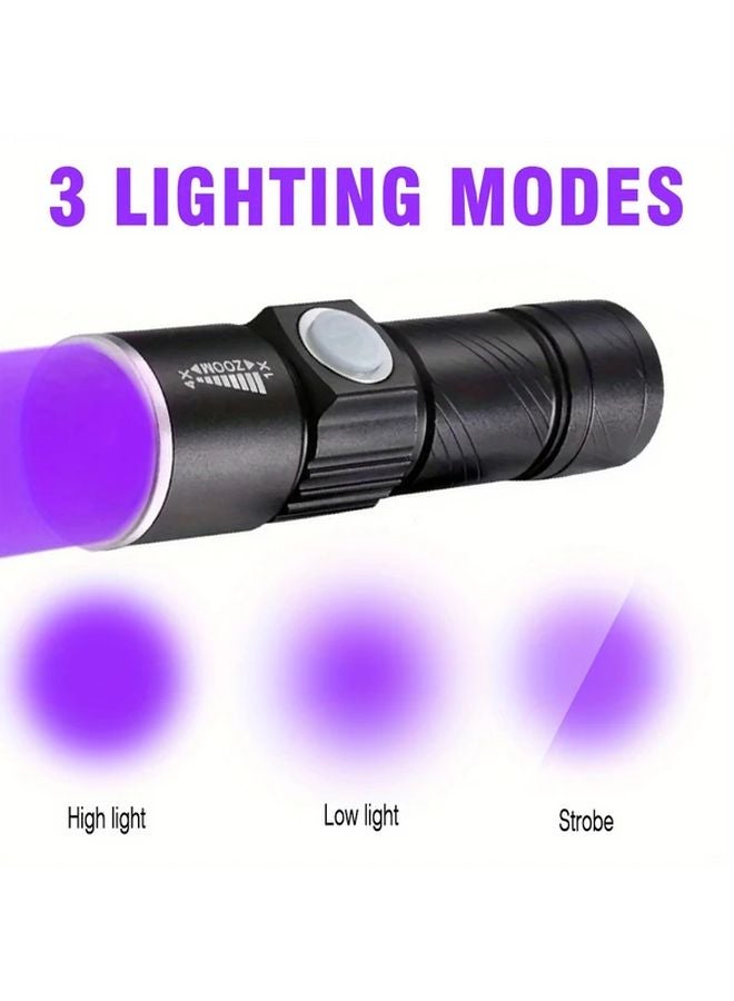 USB Rechargeable 395nm UV Flashlight Black Light Pet Stain Detector 3 Modes - Image 3