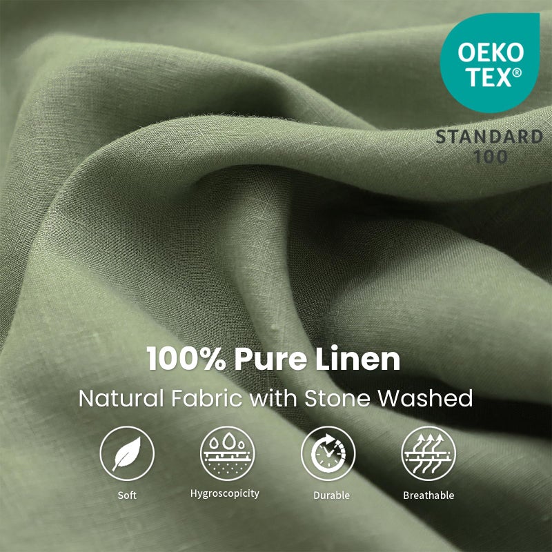 King Linens كينغ بياضات 100 ٪ من الكتان المجهز بلون صلب مغسول - (قطعة واحدة) - Image 2