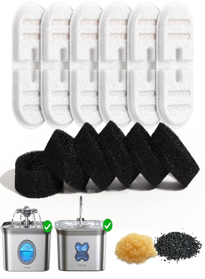 FEELNEEDY 6 Pack New Version Replacement Filters + 6 Pump Sponges for Feelneedy Stainless Steel Cat Water Fountain [FN-W22] - 99oz/2.8L Pet Water Fountain Filters - Image 1