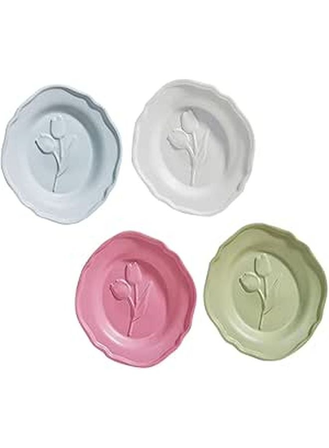 Nordic Style Miniature Tulip Pattern Plates Set of 4 For Dollhouse Kitchen Decor - Image 1