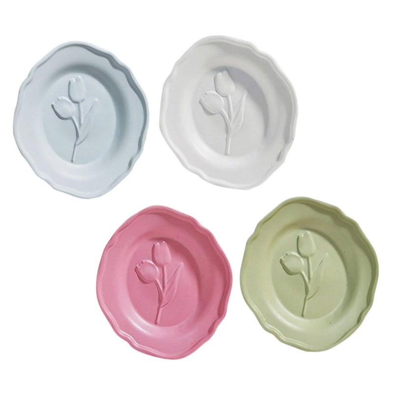 Nordic Style Miniature Tulip Pattern Plates Set of 4 For Dollhouse Kitchen Decor - Image 2
