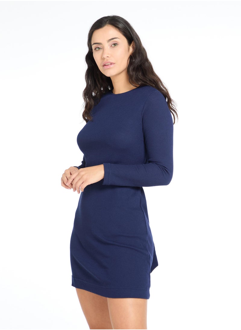 The Label Life Navy Textured Self Tie Dress  - Image 3