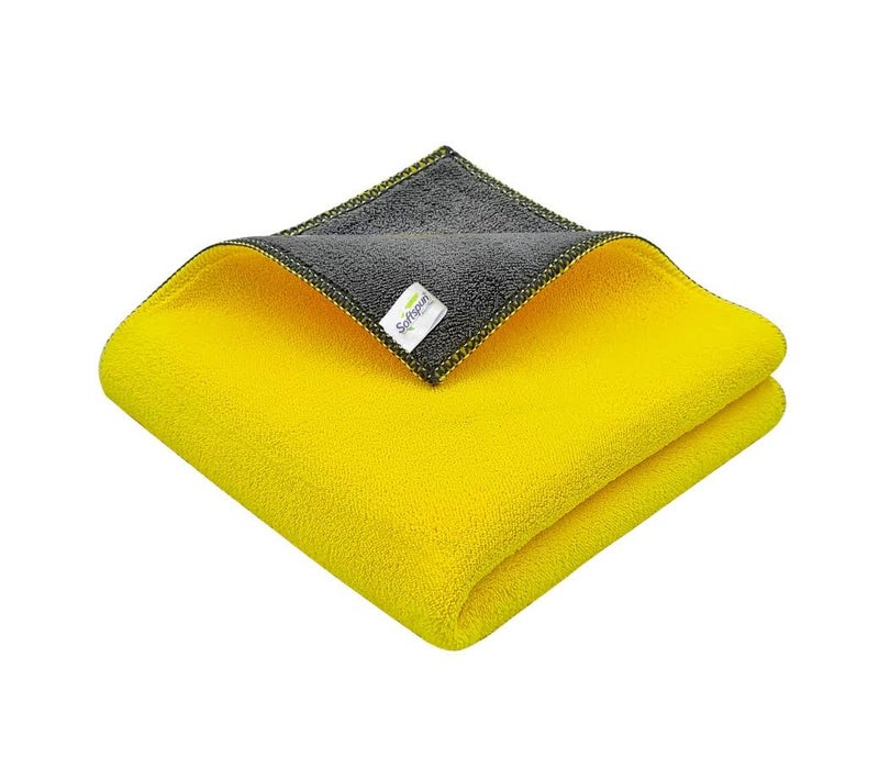 SOFTSPUN 900 GSM, Microfiber Double Layered Cloth 40x40 Cms 1 Pc Yellow, Extra Thick Microfiber Cleaning Cloths Perfect for Home, Kitchen, Furniture and More. - Image 1