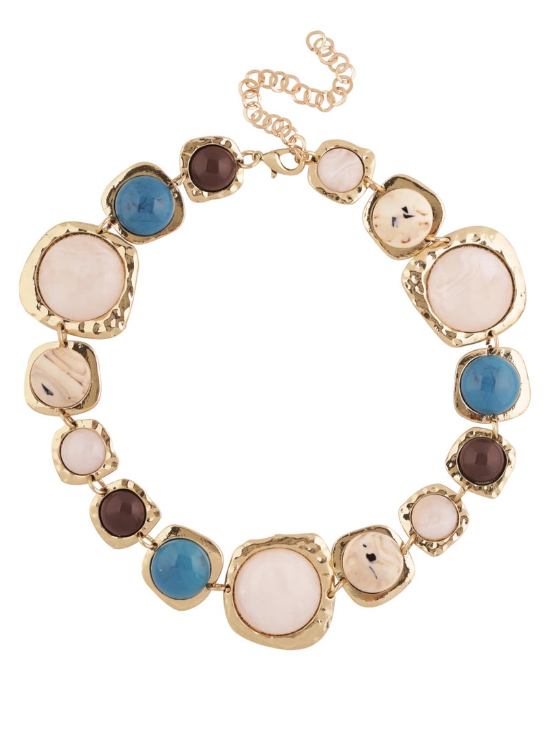 MINACHI Boho Chunky Statement Necklace for Women, Vintage Style with Milky White, Blue and Brown Accents - Image 1
