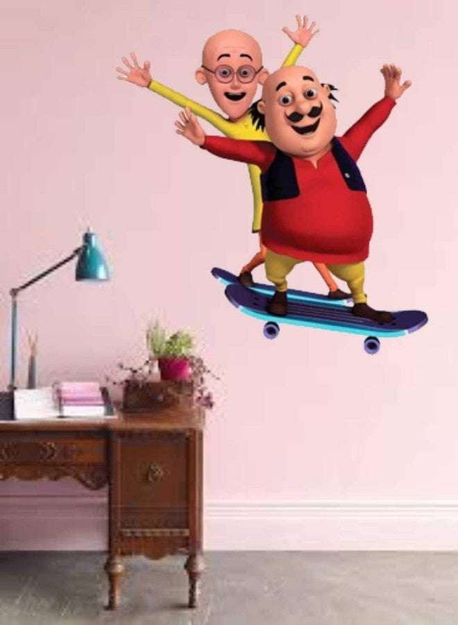 Sky Flying Funny Motu Patlu Kids Wall Sticker for Bedroom, Kids Room Bed Room Hall (Multicolor, Size - 55Cm X 60Cm) - Image 2