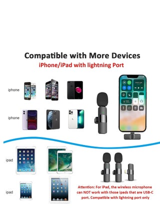 Professional Wireless Lavalier Lapel Microphone for iPhone, iPad - Cordless Omnidirectional Condenser Recording Mic for Interview Video Podcast Vlog YouTube - view 4