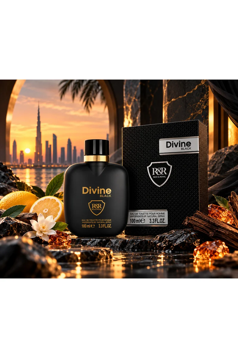 محبوب للعطور Divine Black Eau de Toilette Pour Homme 100ml | Fresh Citrus, Sweet & Woody Fragrance
