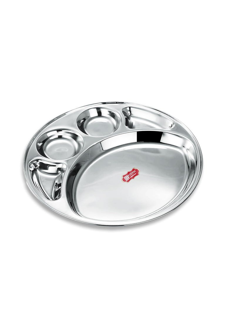 Kitchen Expert Kitchen Expert® Stainless Steel Round Dinner Plate with 5 Sections Divided Thali Set | Mess Trays for Kids | Breakfast and Lunch Plates | Picnic Plates (Set of 6)  - Image 2