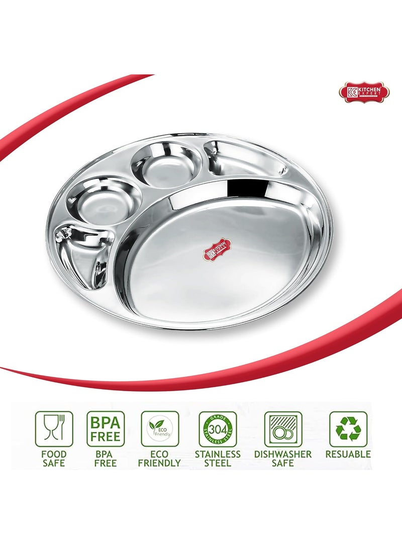Kitchen Expert Kitchen Expert® Stainless Steel Round Dinner Plate with 5 Sections Divided Thali Set | Mess Trays for Kids | Breakfast and Lunch Plates | Picnic Plates (Set of 6)  - Image 4