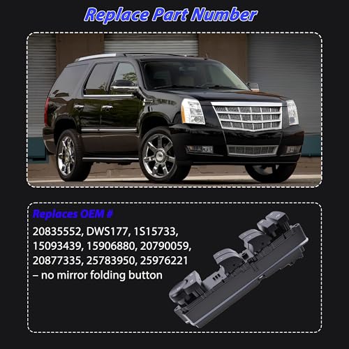 LEVANLIGHT Master Power Window Switch Compatible with Chevy Silverado/Tahoe/Suburban/Avalanche 2007-2014, GMC Sierra/Yukon, Cadillac Escalade 2009-2014, Front Driver Side Door Lock Control, Replaces 20835552 - Image 3