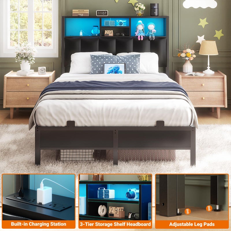 Aheaplus Headboard for Twin Size Bed with Storage, Upholstered Headboards with Outlets, USB Ports and LED Light, Reversible Twin Size Head Board, Height Adjustable, Comfortable Headboard, Black - Image 4