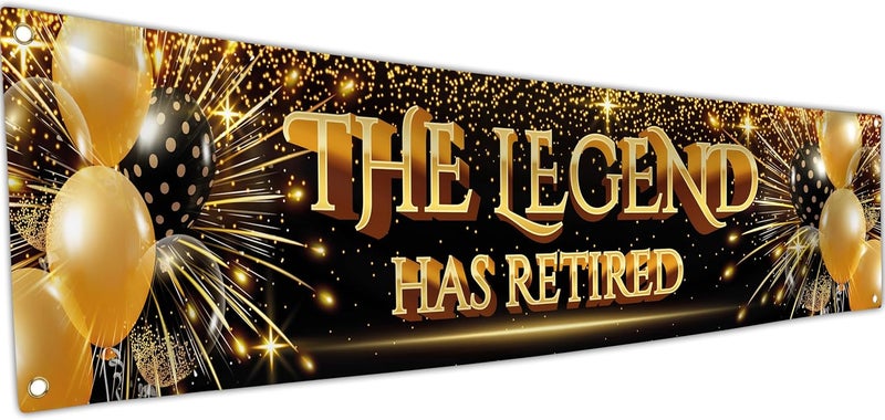 ARS Graphics ARS® Happy Retirement Banner - The Legend Has Retired 6 x 1.3ft (Black and Gold) - Image 1