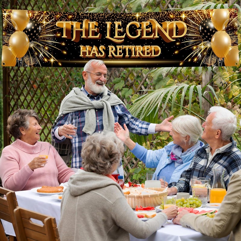 ARS Graphics ARS® Happy Retirement Banner - The Legend Has Retired 6 x 1.3ft (Black and Gold) - Image 2