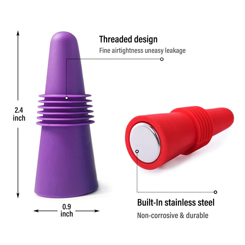 BOOMIBOO Wine Stoppers Beverage Bottle Sealer Soft Silicone Wine Bottle Stoppers Corks with Grip Top for Keeping Wine Champagne Fresh, 8 Pack - Image 3