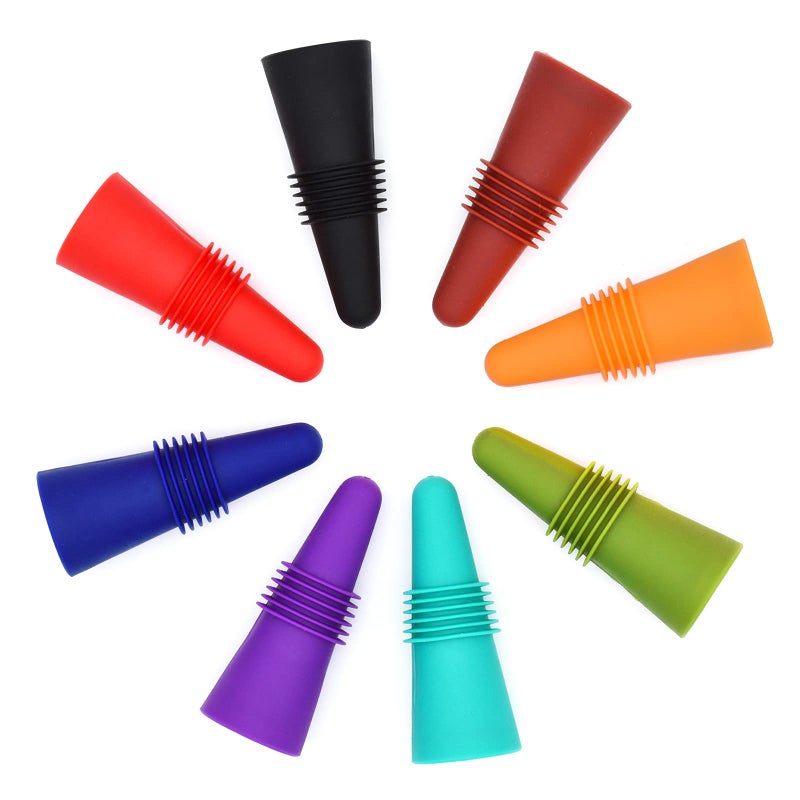 BOOMIBOO Wine Stoppers Beverage Bottle Sealer Soft Silicone Wine Bottle Stoppers Corks with Grip Top for Keeping Wine Champagne Fresh, 8 Pack - Image 1