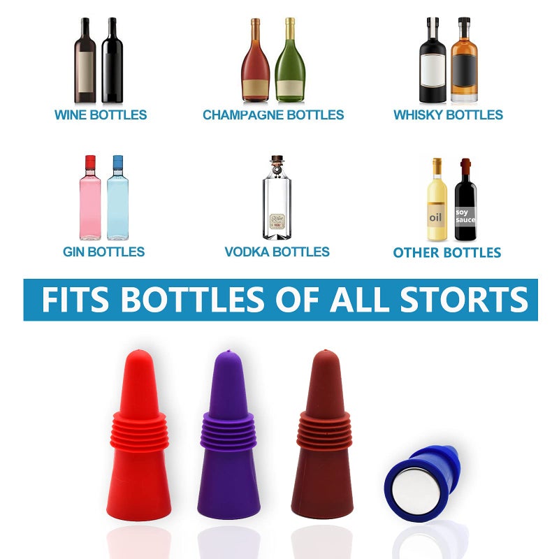 BOOMIBOO Wine Stoppers Beverage Bottle Sealer Soft Silicone Wine Bottle Stoppers Corks with Grip Top for Keeping Wine Champagne Fresh, 8 Pack - Image 4