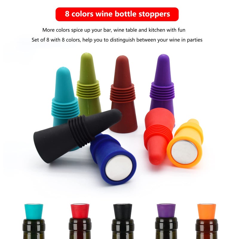 BOOMIBOO Wine Stoppers Beverage Bottle Sealer Soft Silicone Wine Bottle Stoppers Corks with Grip Top for Keeping Wine Champagne Fresh, 8 Pack - Image 5