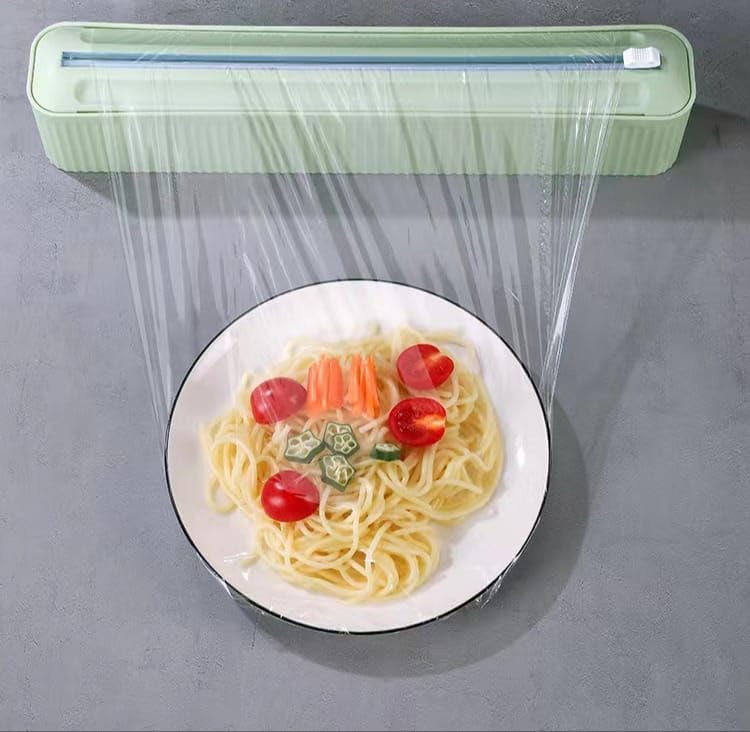 Meetzone Magnetic Foil and Cling Wrap Dispenser and Cutter Food Wrap Foil Paper Cutter Plastic Food Paper Wraptastic Dispenser Household Preservative Film Cutter 1pcsMulticolour - Image 1