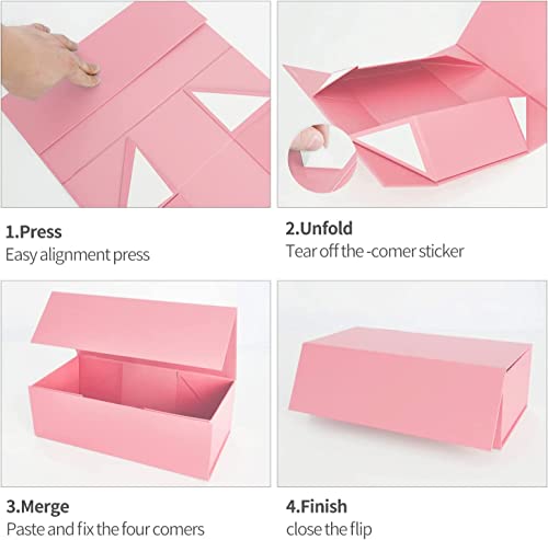 ROSTELACK Pink Gift Box 12" x 6" x 4" with Magnetic Closure Lid Gifts Boxe for Presents,Bridesmaid Gifts Boxes,Cute Box,Birthday Gift Boxe,Luxury for Gifts Packaging, Magnetic Gift Boxes for Wrapping Gifts (Pink) - Image 4