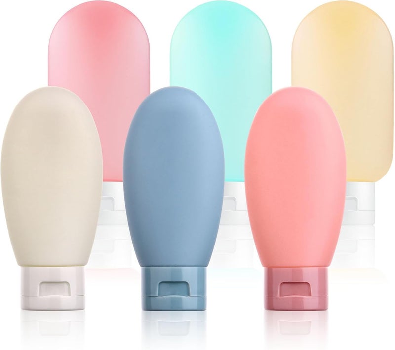 PiyuBind Travel Bottles Set For Toiletries Travel Size Containers Leak Proof Silicone Squeezable Spray Bottles Jars For Women Men, For Shampoo Lotion Body Wash (100ml (3) + 60ml (3)) - Image 1