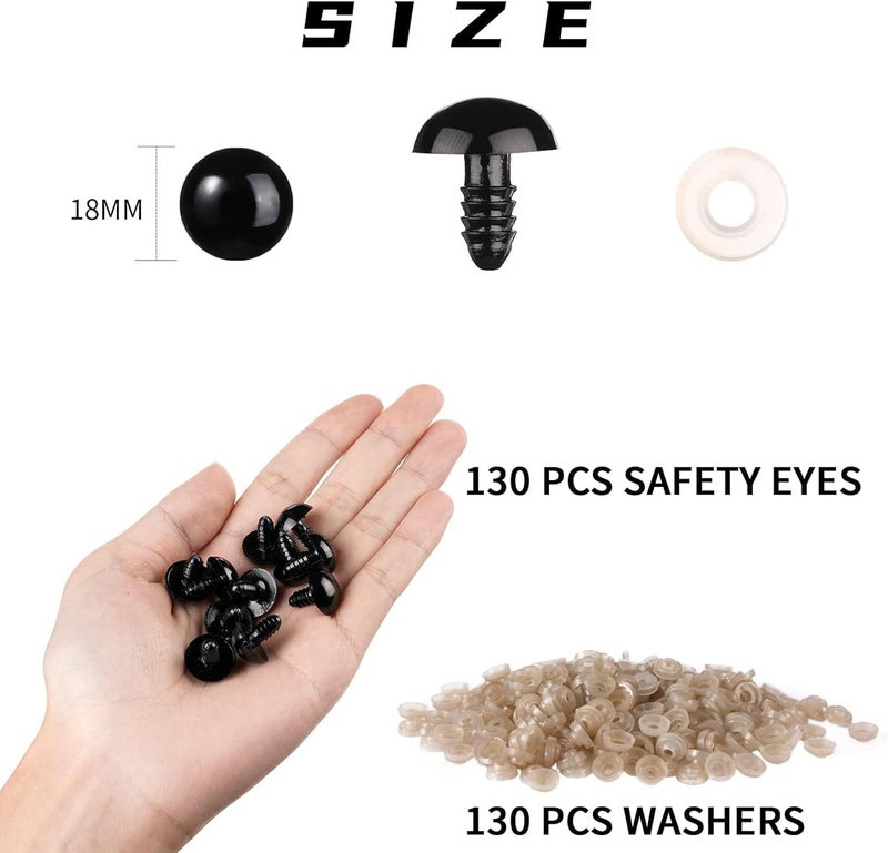 Vanblue 260pcs 18mm Safety Eyes for Amigurumi with Washers Black Safety Eyes for Crocheting Plastic Crochet Eyes for Stuffed Animals Doll Animals for Teddy Bear Crafts Making Halloween Decorations - Image 2