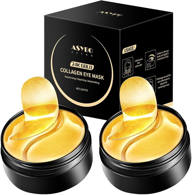 120 Pcs Under Eye Masks Golden Under Eye Patches Eye Treatment Mask for Dark Circles Puffy Eyes Fine Lines AntiAging and AntiWrinkle Collagen Under Eye Mask