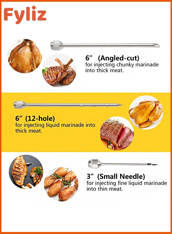 Fyliz 304 Stainless Steel Meat Injector, 2oz Seasoning Syringe with 3 Needles for BBQ, Turkey & Brisket - Image 3