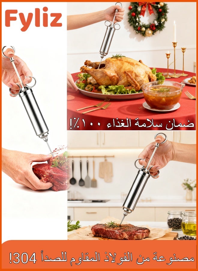 Fyliz 304 Stainless Steel Meat Injector, 2oz Seasoning Syringe with 3 Needles for BBQ, Turkey & Brisket - Image 5