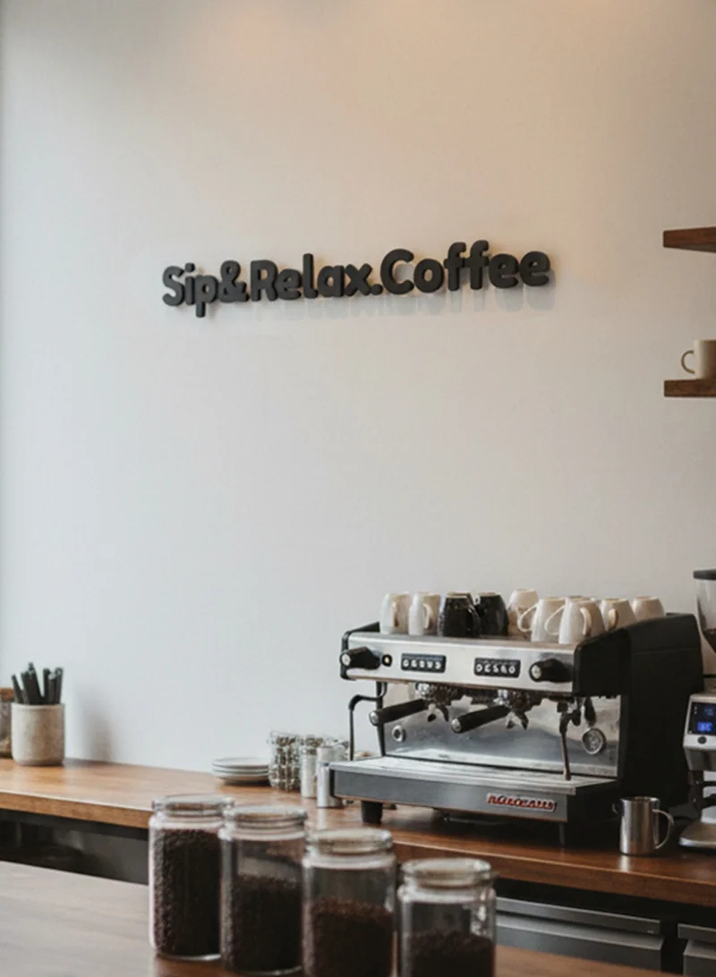 لوحة لوحة أكريليك بلاصق خلفي مصممة بالليزر على شكل عبارة إنجليزية عن القهوة