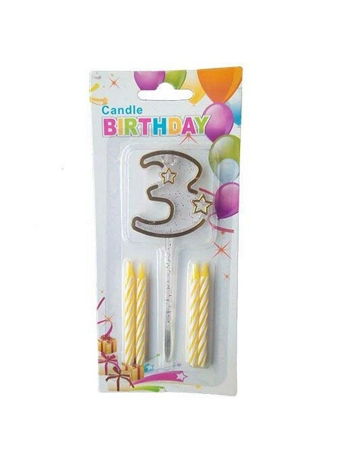 Funcart Funcart Multicolor Transparent Number 3 Cake Topper Candle(4 Candle and 1 Topper) 