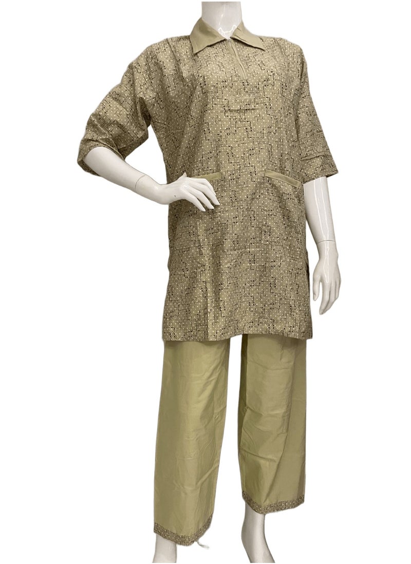 Generic Beige patterned uniform set with short sleeves and pant 