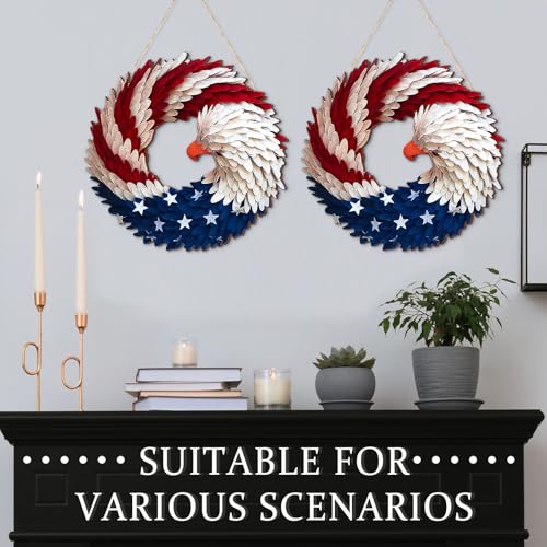 Anglechic 2 Pcs 4th of July Hanging Door Sign Eagle Wreath 250th Anniversary Decorations Patriotic Door Hanger American Wooden Plaque for Wall Front Porch Memorial Day Decor - Image 3