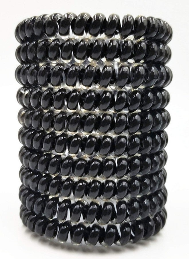 Hodooly 15 Pcs Black Spiral Telephone Cord Plastic Hair Ties, No Crease Coil Elastics - Image 1