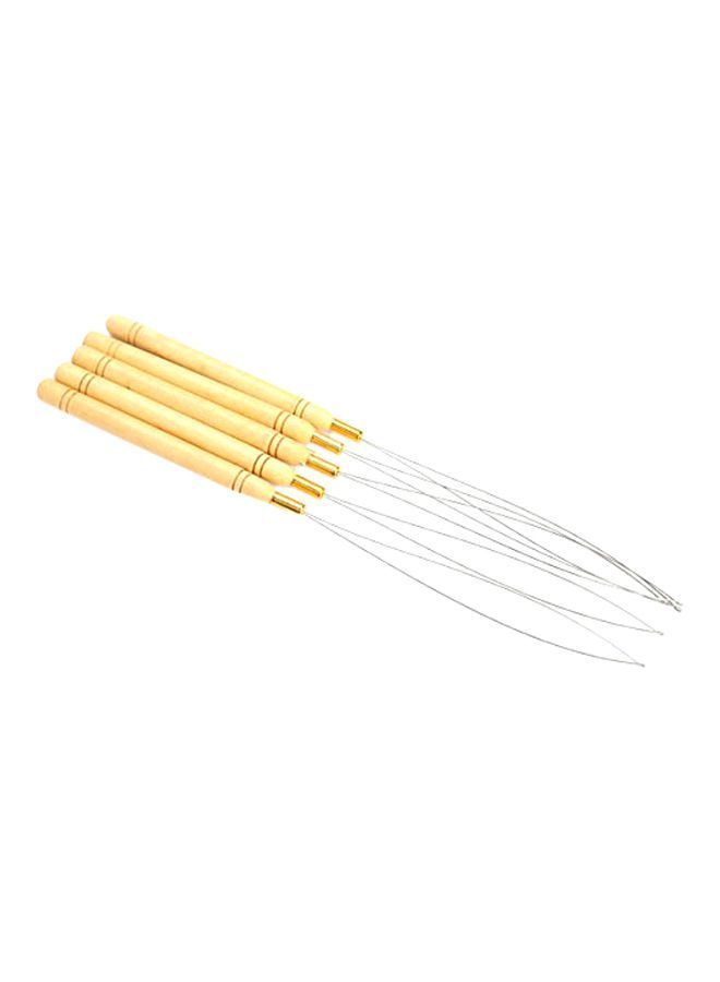 NIBEMINENT 5-Piece Wooden Hair Extensions Loop Needle Set Silver/Beige  - Image 1
