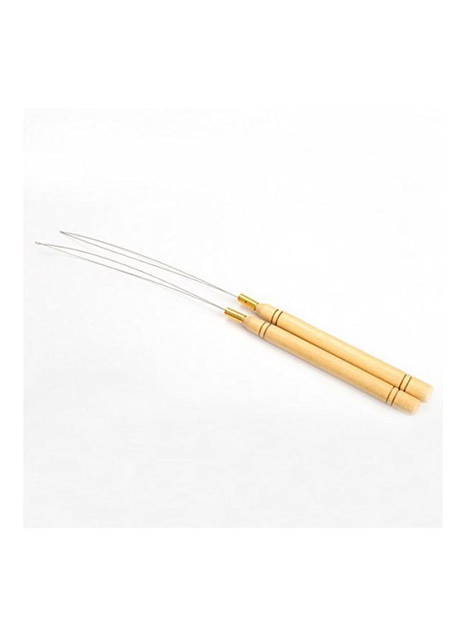 NIBEMINENT 5-Piece Wooden Hair Extensions Loop Needle Set Silver/Beige  - Image 2