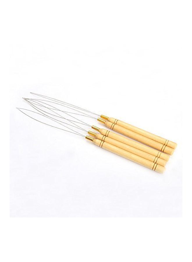 NIBEMINENT 5-Piece Wooden Hair Extensions Loop Needle Set Silver/Beige  - Image 4