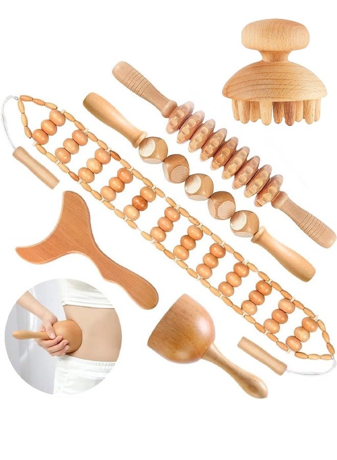 10-in-1 Wood Therapy Massage Tools 6pcs Wooden Massager Roller for Body Shaping Massage Tool Set Wood Therapy Tools for Relieving Muscle Pain Relief Lymphatic Drainage - Image 1