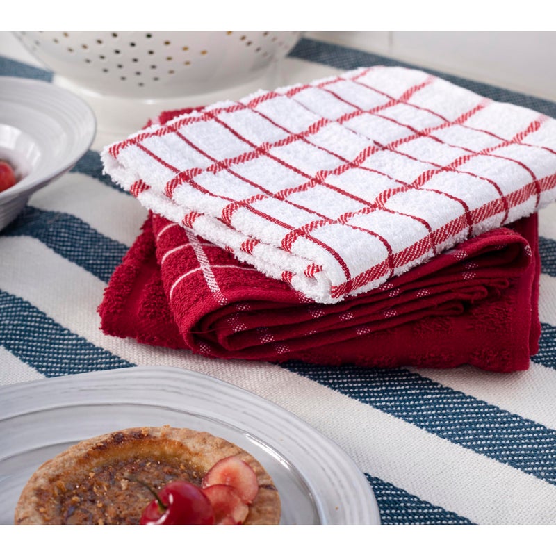 Ritz Premium 100% Cotton Terry Check Kitchen Dish Towels - Highly Absorbent, Super Soft, Long-Lasting, 25"x15", 3-Pack, Paprika Red - Image 5